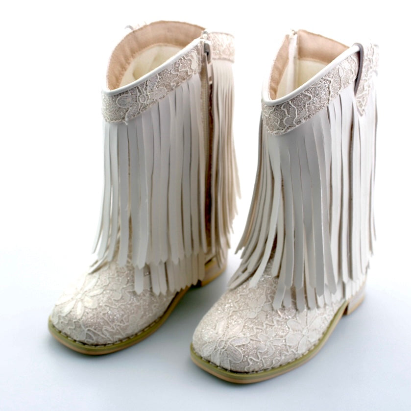 PREORDER Cream Lace Glitter Double Fringe Cowgirl