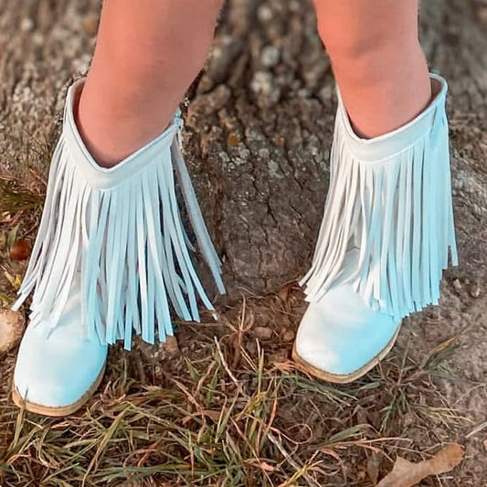 RTS White Leather Fringe Cowgirls