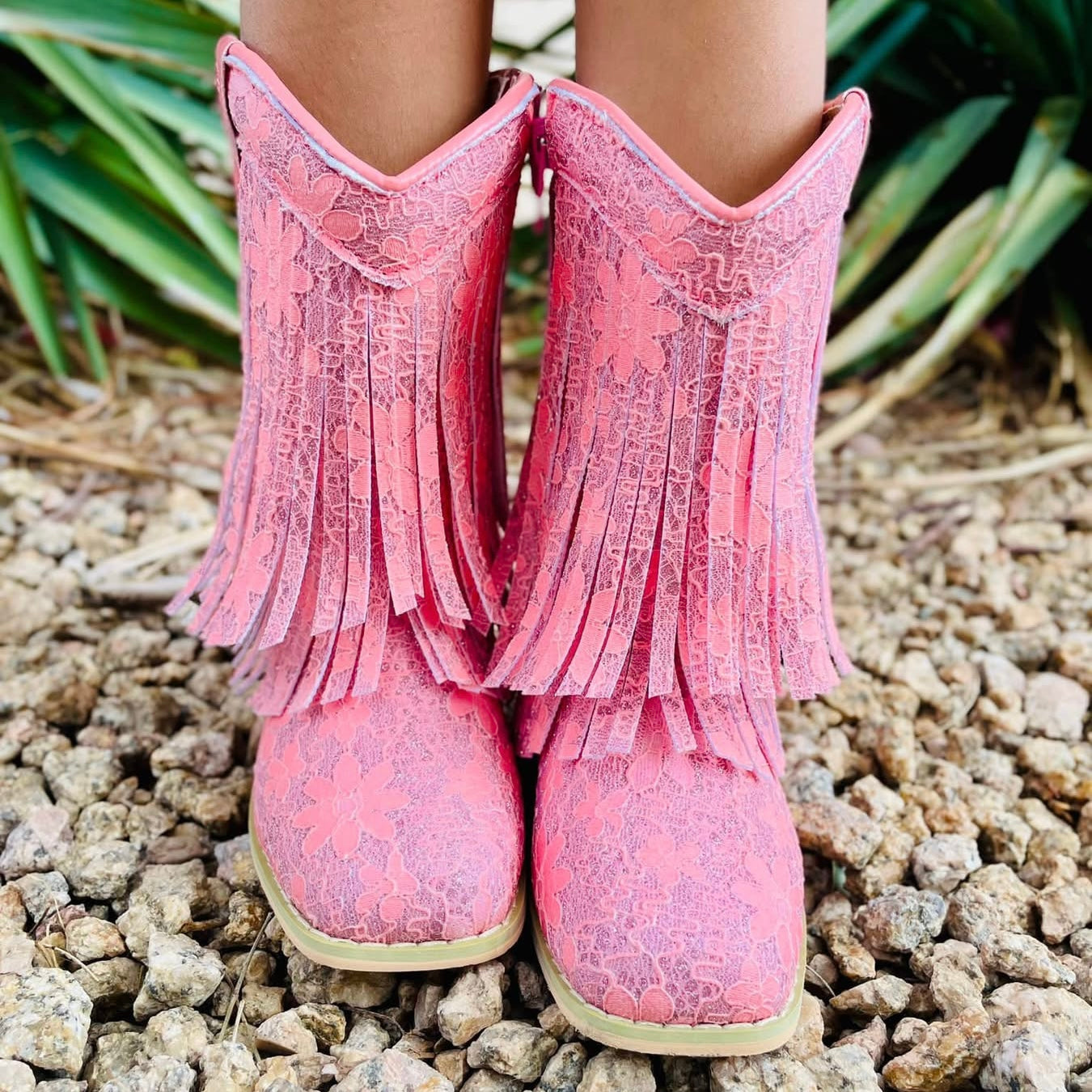 RTS IMPERFECT Pink Lace Fringe Cowgirls (SZ 2,4,5, BK2,BK3,BK4)